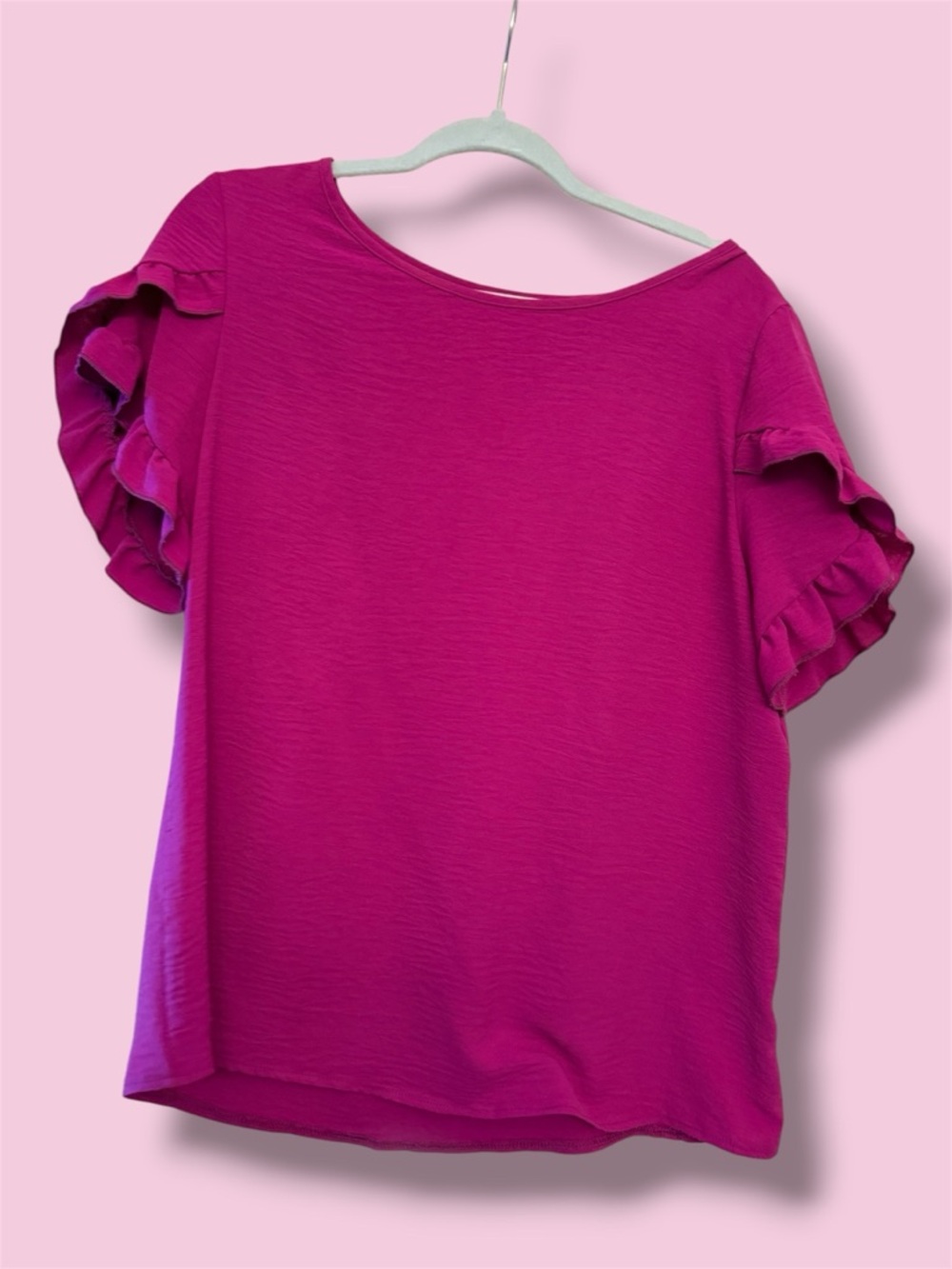 Ruffled Short Sleeve Women's Top - Magenta